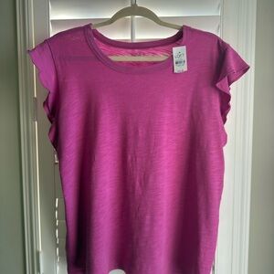 LOFT Women's Pink Ruffle Sleeve Top size Large NWT